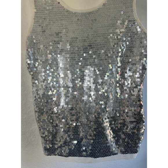 DFA New York Sleeveless Top Silver Sequin Women's Large Vintage Y2K - Picture 2 of 5